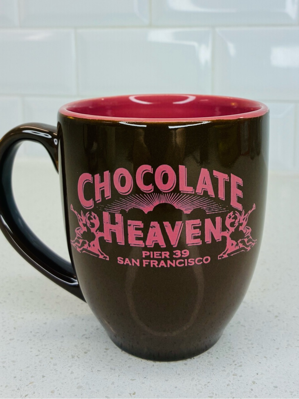 Chocolate Heaven Pier 39 San Francisco Ceramic Mug - Brown with Pink Interior
